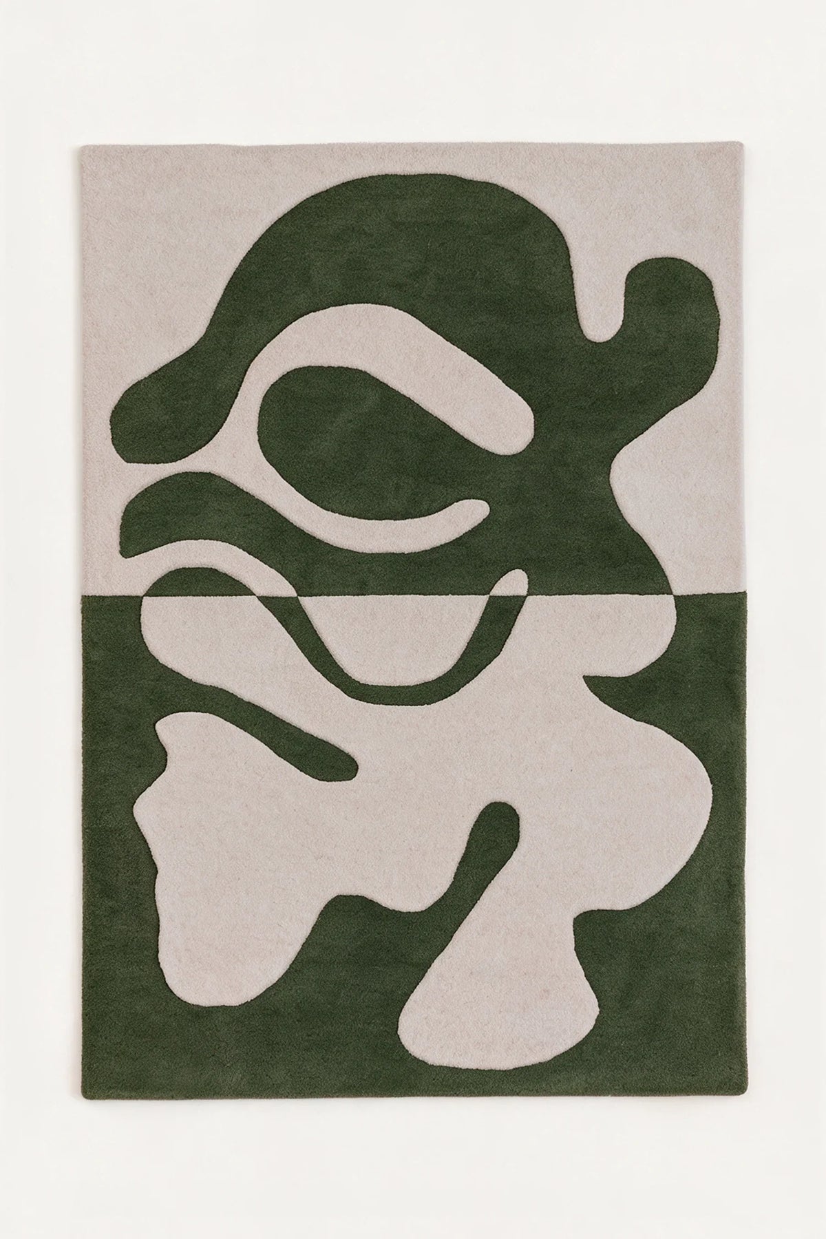 a organic fusion hand-tufted wool rug in sand and army, shown flat from above