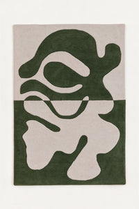 a organic fusion hand-tufted wool rug in sand and army, shown flat from above