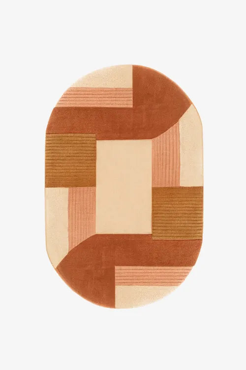 neutral oval rug with modern design