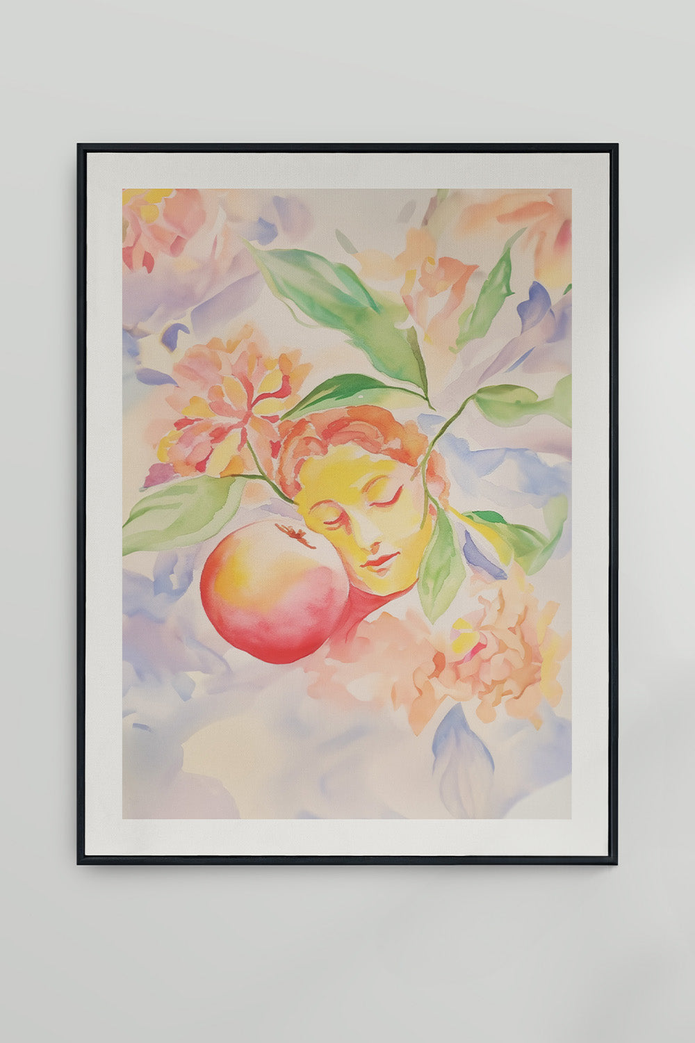 Dreamy watercolor portraits inspired by peaches - Peach Petals Art Prints.