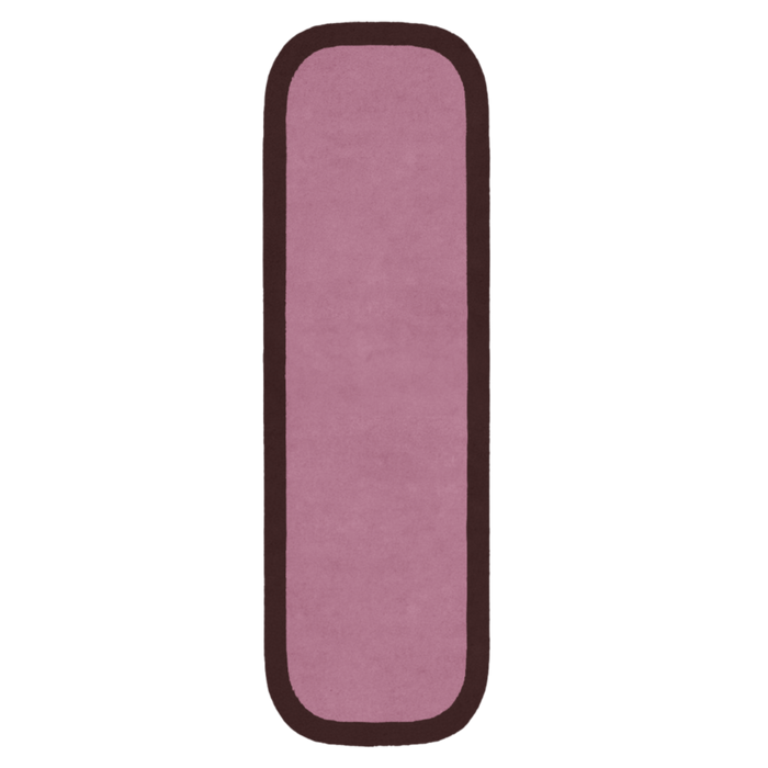 Dusty rose pink wool runner rug with plum border, modern colorful hallway rug
