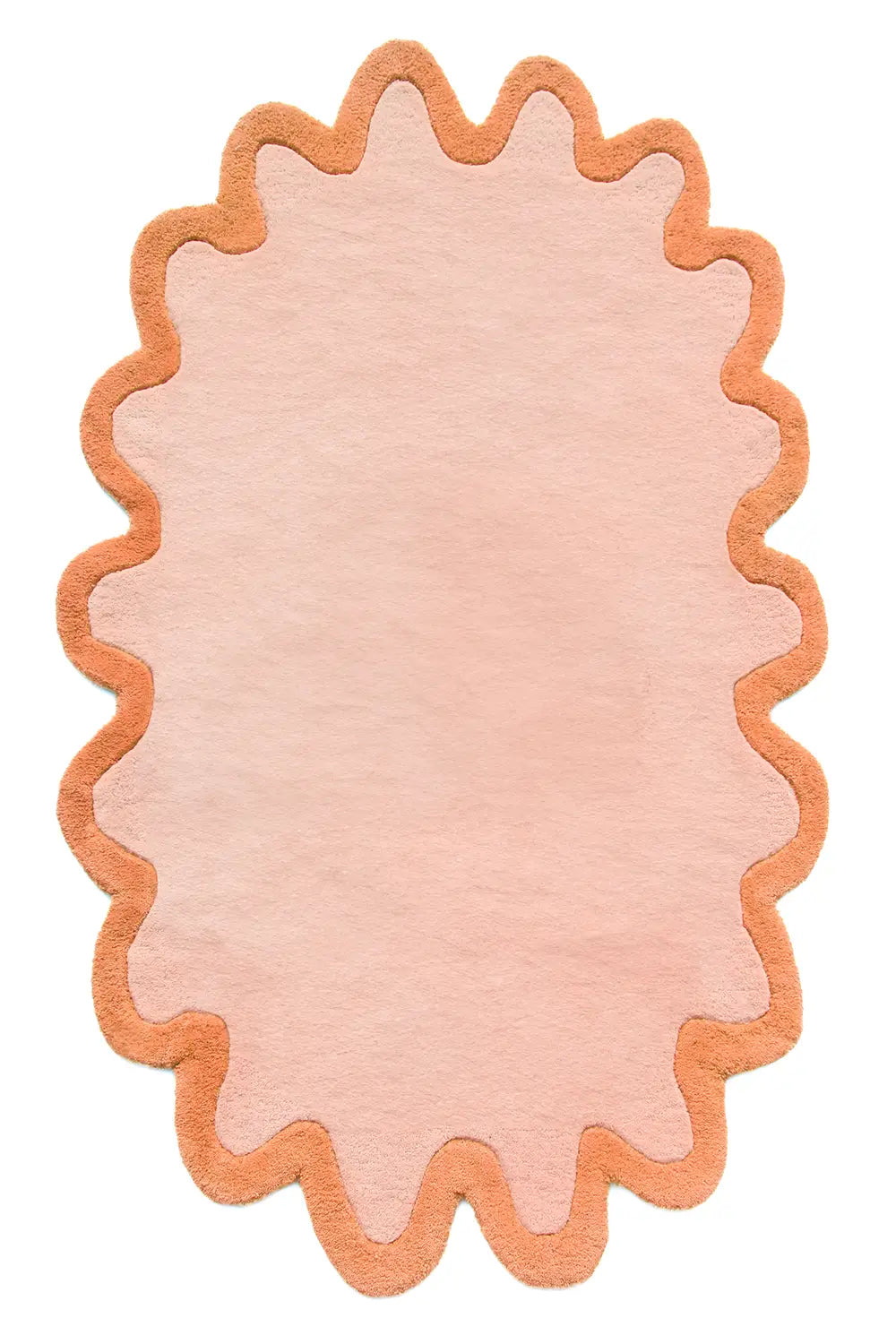 orange wool rug Halo Burst Wool Rug with Single Scalloped Border Design