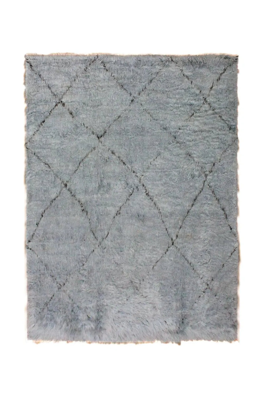 Plush gray shag rug with a subtle diamond pattern, adding a touch of luxury to any room.
