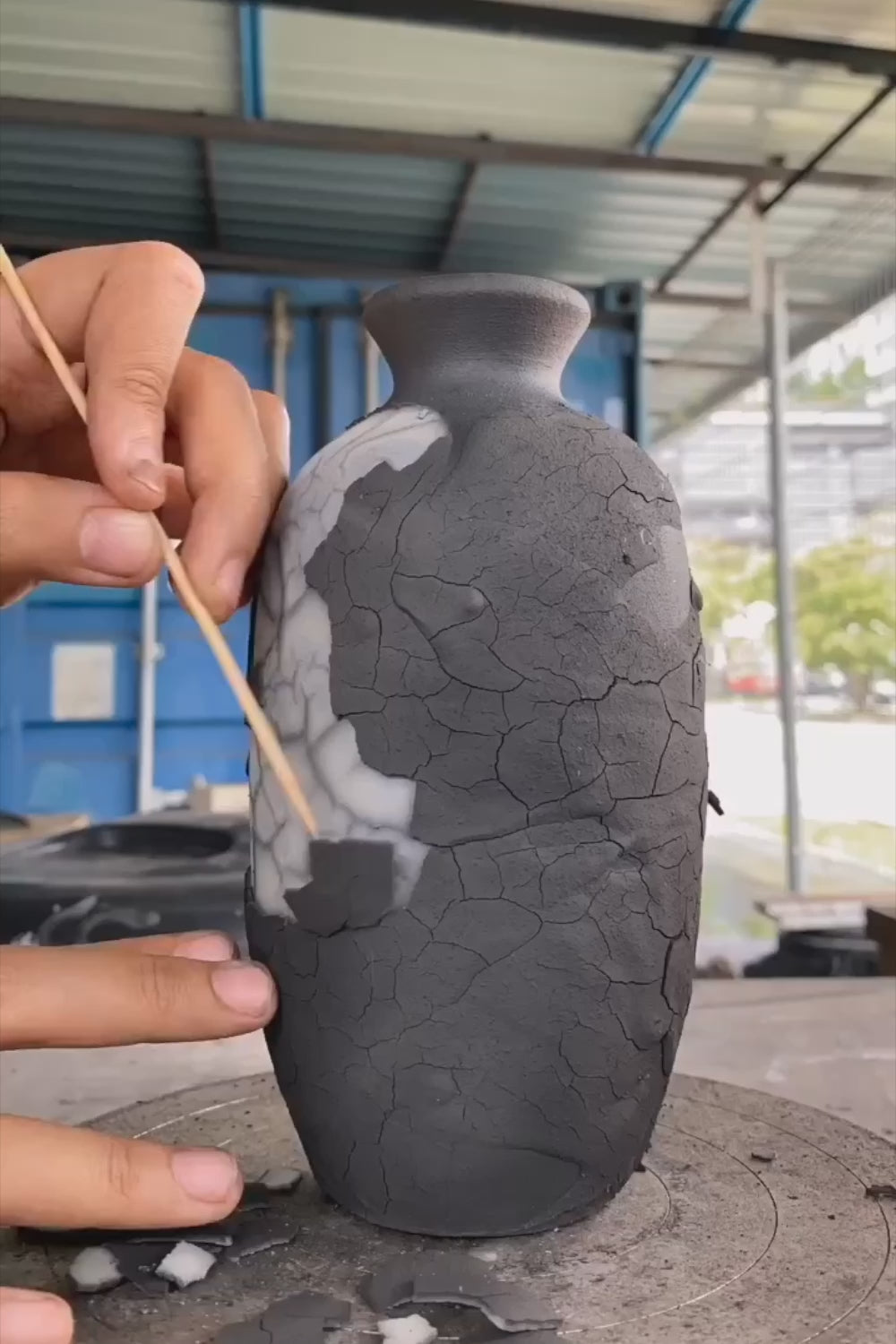 Raku Pottery Vase with Water Tube