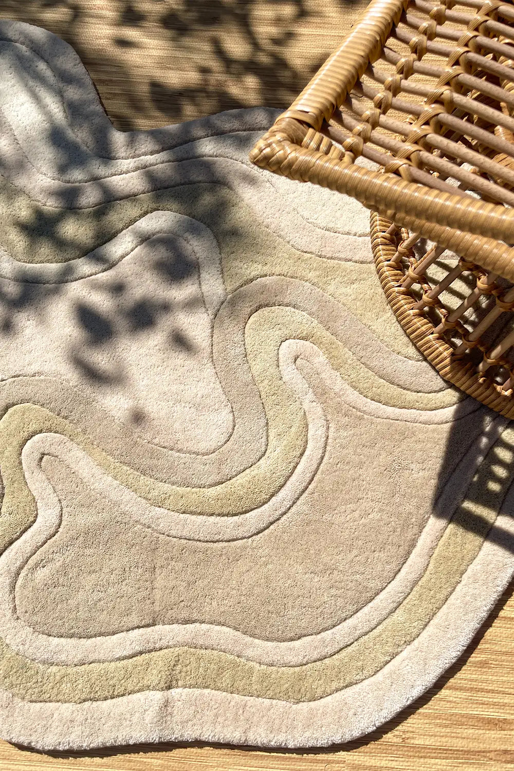 Custom Handmade Rolling Tides Organic Shaped Wool Rug