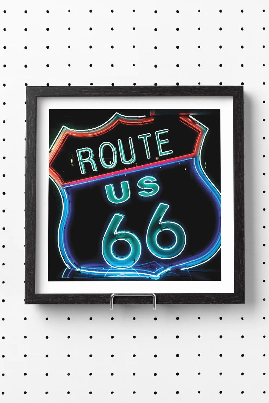 Neon Route 66 Sign Square Art Print