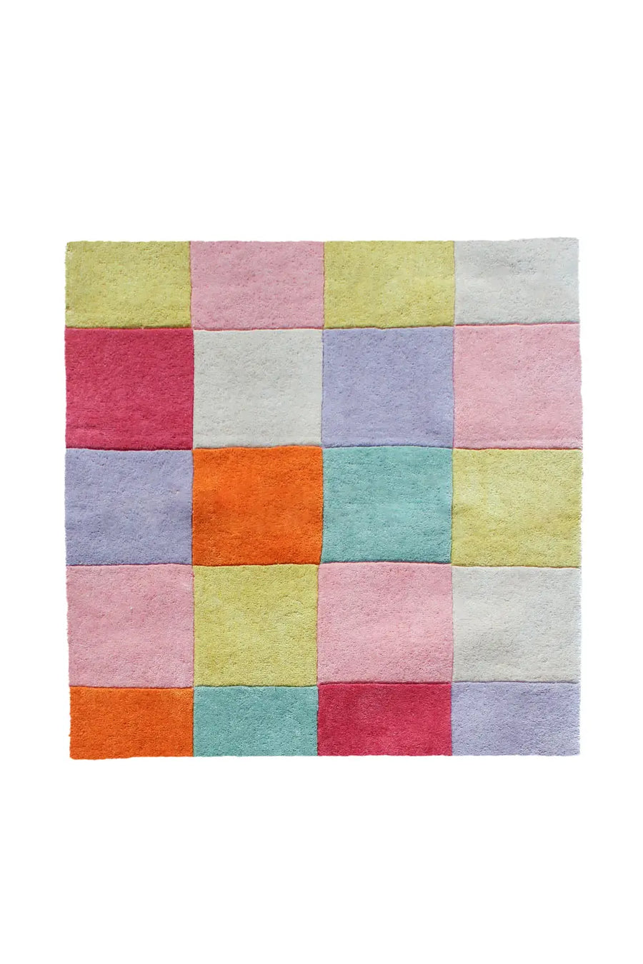 Colorful Checkered Hand Tufted Wool Square Rug