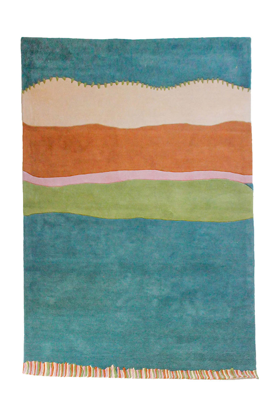 Stitched and Striped: Teal and Orange Wool Hand Tufted Rug