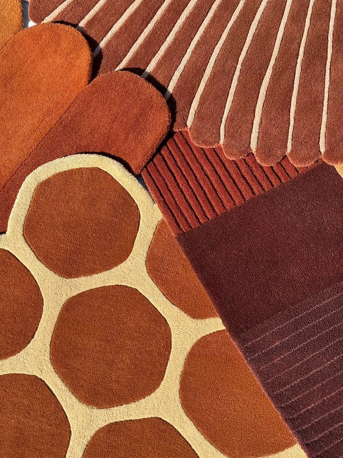 types of rugs stacked on top of each other with thick sculptural shapes and piles 
