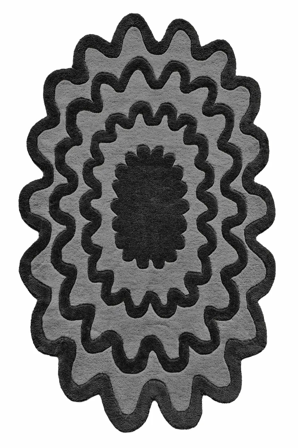 Burst Oval Hand Tufted Wool Rug black gray