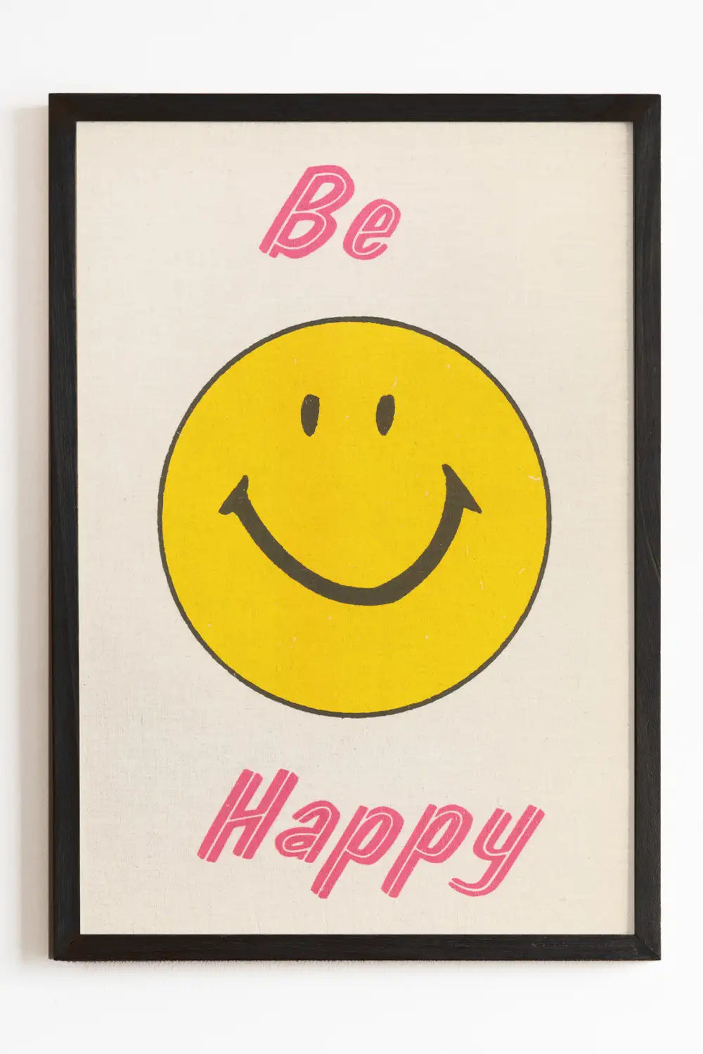 Be Happy Yellow Smiley Face Vintage Art Print