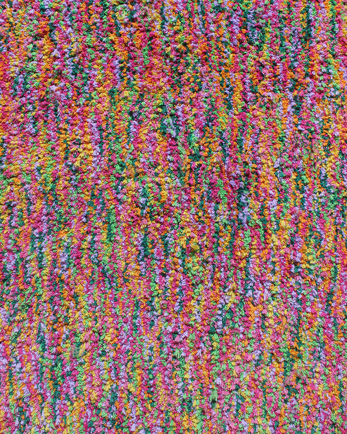 Tropical colored abstract and psychedelic tufted rug. Original design hand made in Brooklyn, NY using 100% recycled cotton.