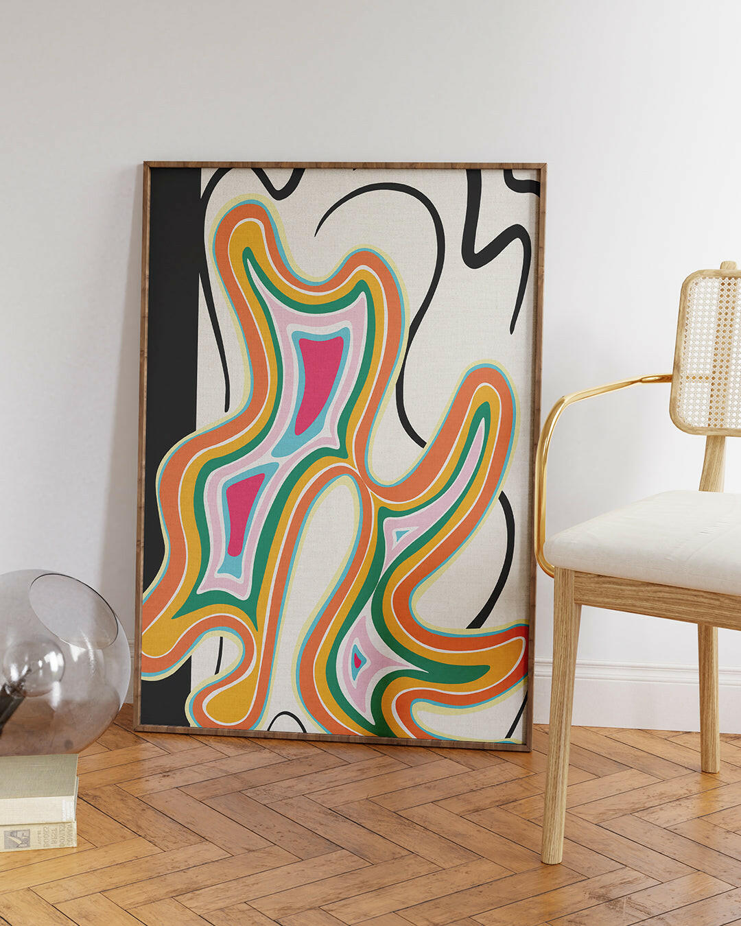 Abstract geometric design inspired by canyon layers with vibrant color bursts
