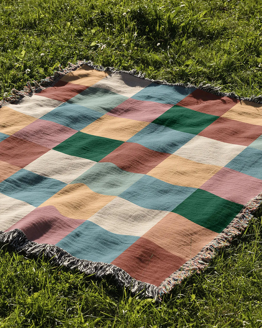 Colorful Checkered Cotton Woven Throw Blanket showcasing a vibrant multicolor checkered pattern.